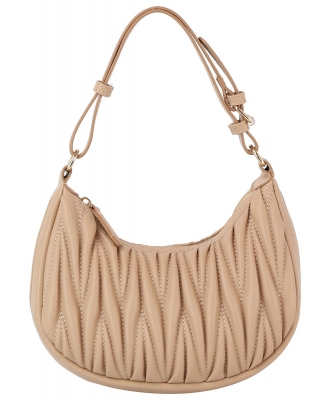 Fashionable Hobo Bag Quilted Pattern Zipper Adjustable DX-0185-M NUDE